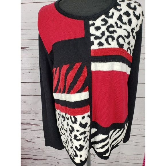 Alfred Dunner‎ Sweater Cardigan Colorblock Black Red White Women's Size XL - Picture 8 of 8